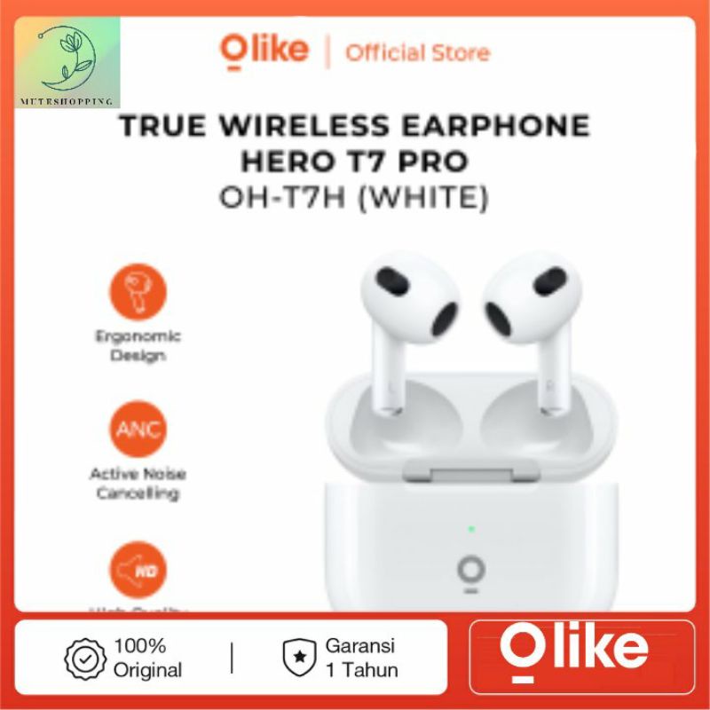 Olike TWS Earphone Hero T7 Pro Bluetooth 5.3 ANC Wireless Charging Olike OH-T7H Original Garansi Res