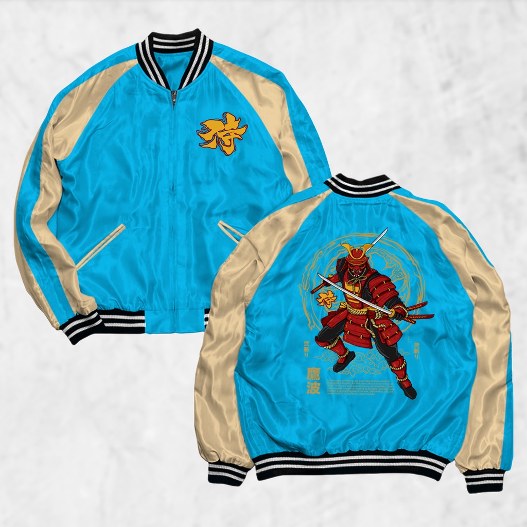 Fortglass Jaket Sukajan Motif Biru Gold Sablon Jaket Pria Wanita Distro Unisex Japan Premium Original