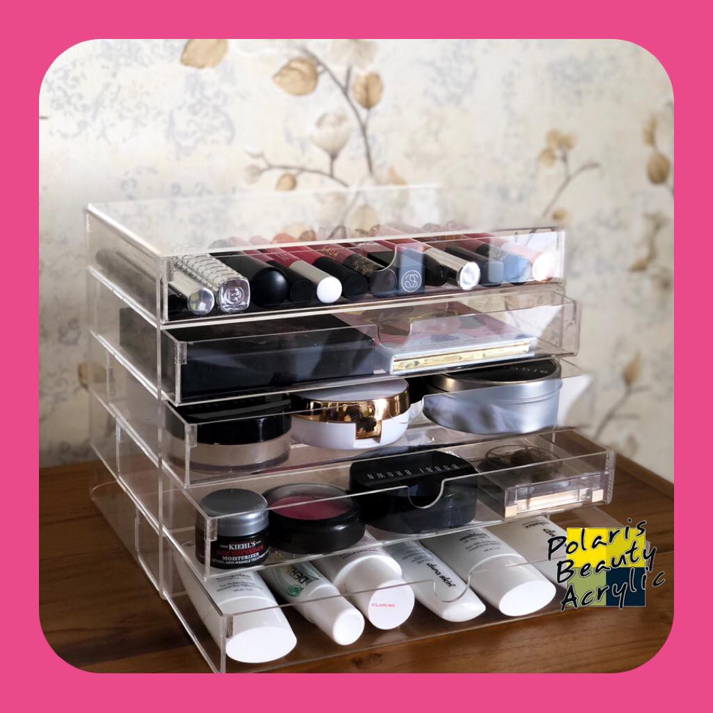 RAK KOSMETIK ACRYLIC-TEMPAT MAKEUP AKRILIK-BEAUTY CASE AKRILIK-5DCLEAR