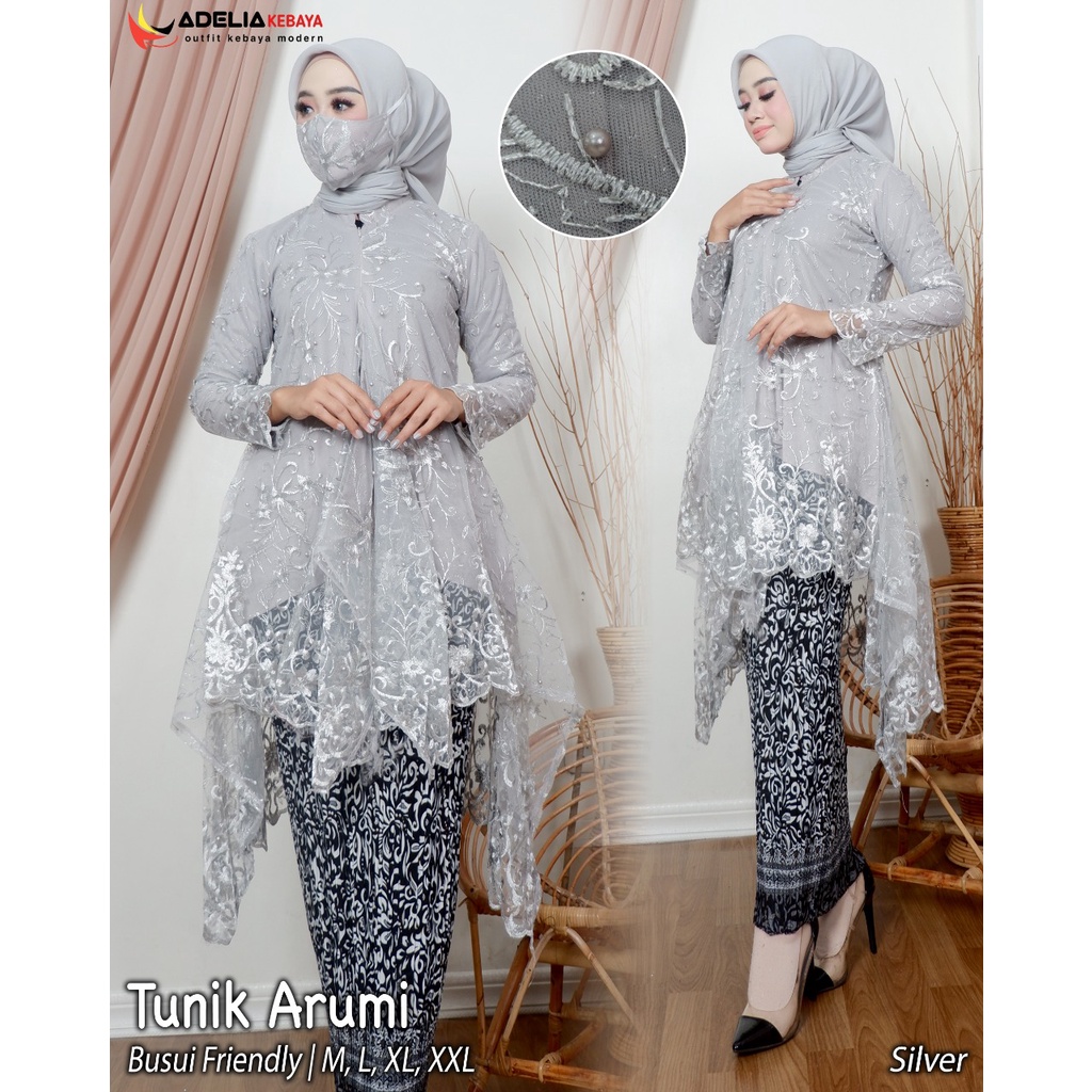 ADE> TUNIK KEBAYA MODERN / BAJU KEBAYA ARUMI / KEBAYA RESLETING DEPAN / BUSUI FRIENDLY CRA SANGHAI-SILVER