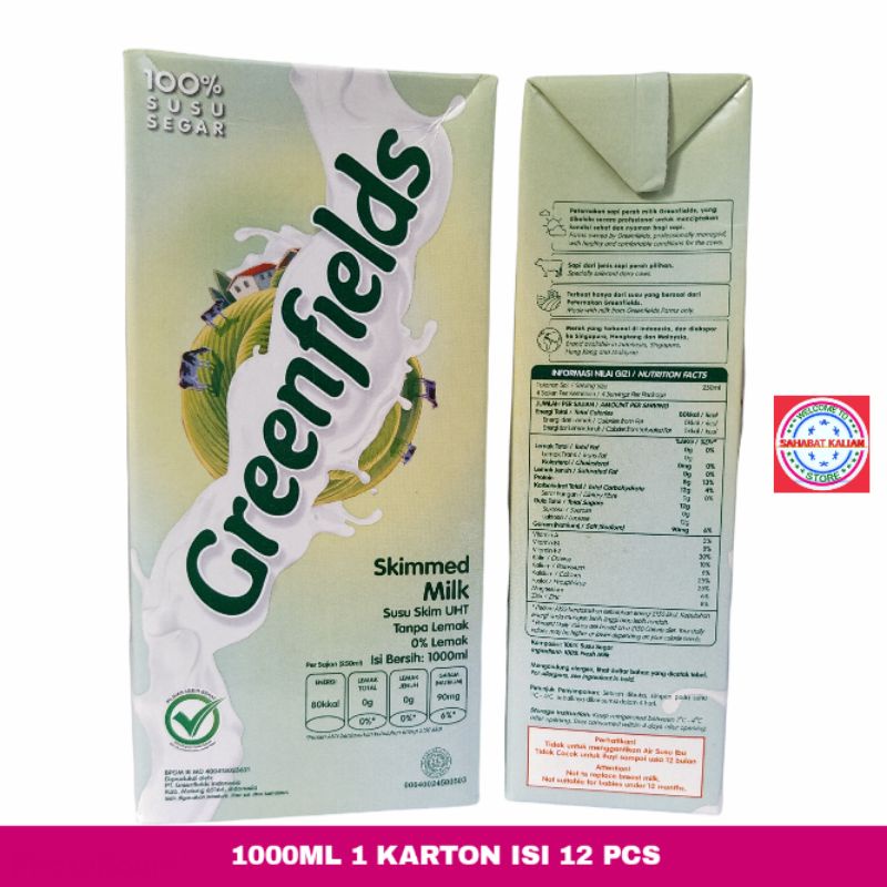 GREENFIELDS SKIMMED 1000ML 1 KARTON ISI 12PCS