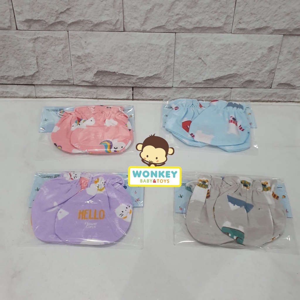 Sarung Tangan Bayi Motif Size Newborn 0-3 Bulan SNI Flower Cart's / STK Baby New Born Bermotif
