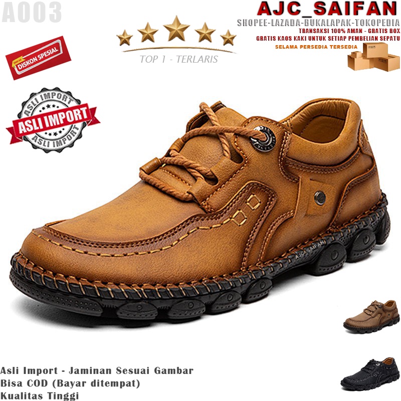 ⭐⭐⭐⭐⭐ Promo Sepatu Pria Kulit Tebal Lembut Original Asli Import Formal Kasual Lapangan Kerja A003