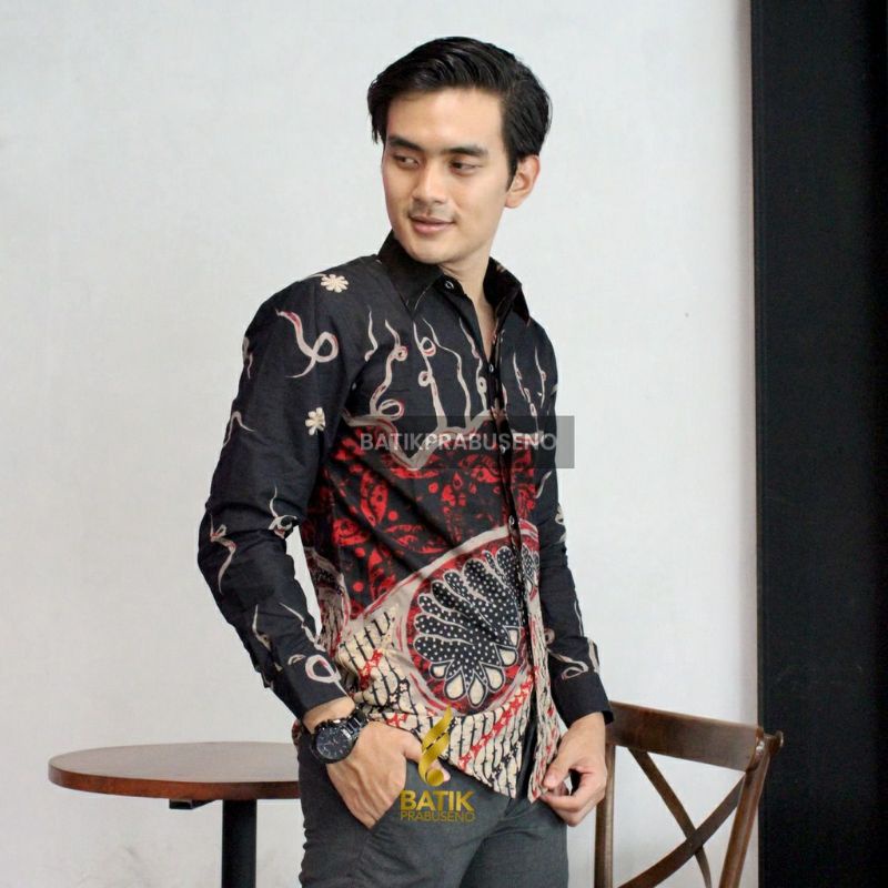 ABSTRAK MLUNGKER Kemeja Batik Pria Slimfit Premium Lengan Panjang Bahan Katun Halus Sragen Lapis Furing