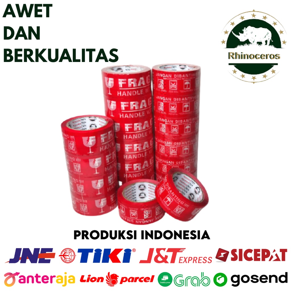 Lakban Fragile RHINOCEROS Tape Selotip Isolasi Merah 48MMx50YARD