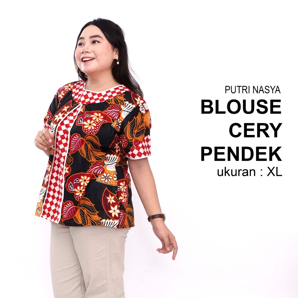 Blouse Big Size Wanita Atasan Batik Jumbo Kerja M-L-XL-2L-3L-4L-5L-6L-7L Model Blus Jumbo Seragam Batik / Atasan Batik Kantor Formal Wanita LD 140