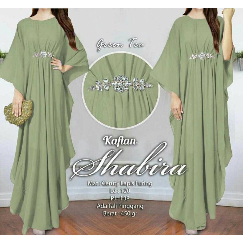 Arnis Shabira Kaftan Original Busui Friendly Ceruty Babydoll-Green Tea