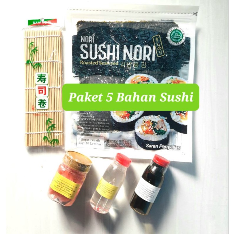 Paket 5 bahan sushi isi nori bambu shoyu cuka jahe halal gari soy sauce vinegar makisu sushi