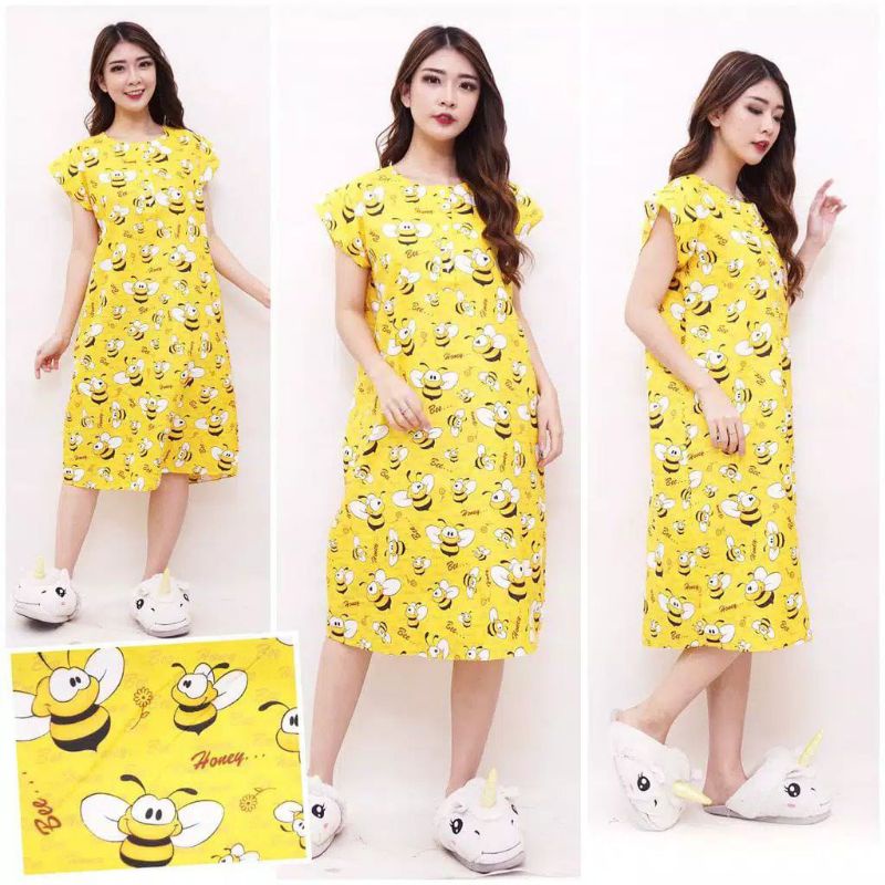 Daster Batik Lengan pendek - Motif Acak / Campur - Leher Kancing /Batik karakter busui-Lebah kuning