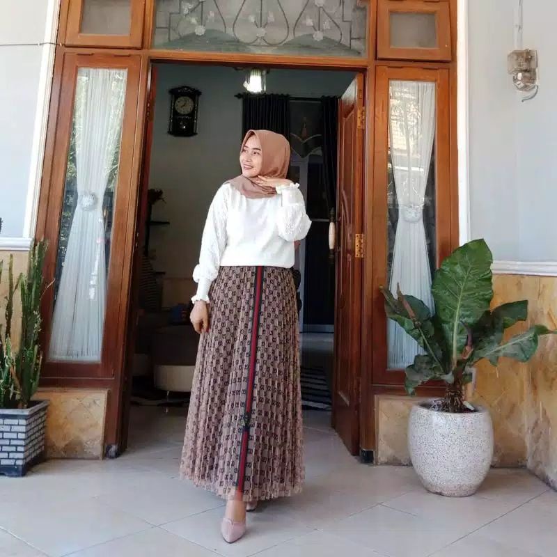 ROK TUTU GUCCI WANITA DEWASA PANJANG PREMIUM IMPORT FULL PLISKET LUAR DALAM TERMURAH