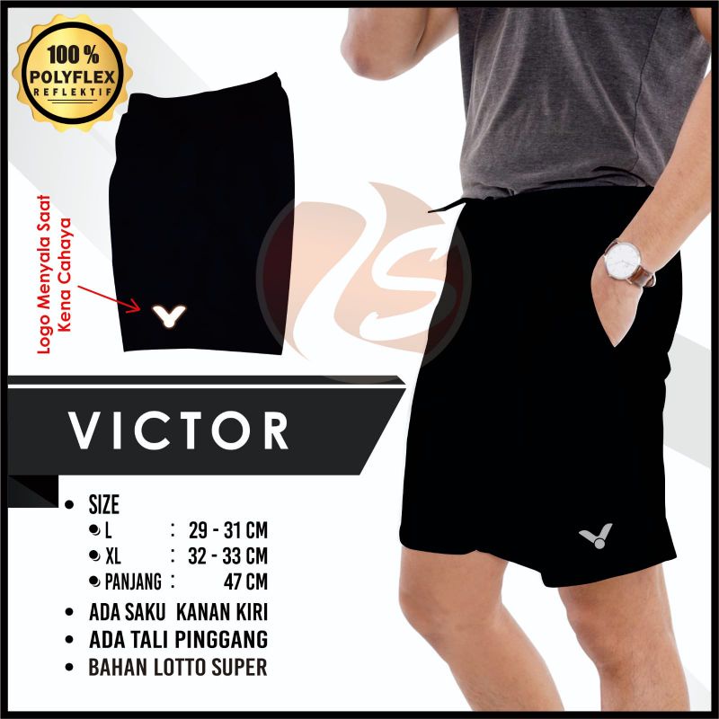 Celana badminton logo polyflex reflective shortpants black logo silver reflectiv celana bulutangkis