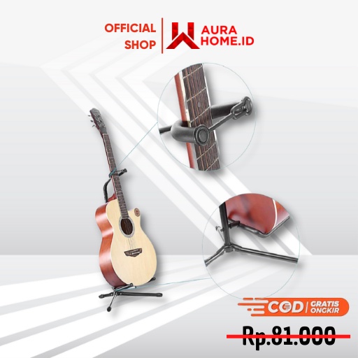 Holder Penyangga Gitar Ukulele / Stand Gitar Lipat Berdiri Long Neck Akustik 3 Kali / Tempat Sandara