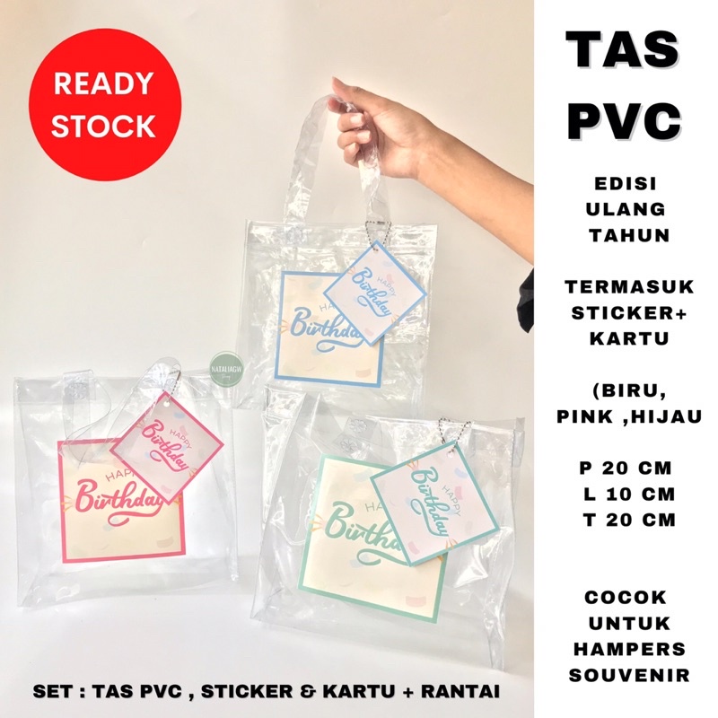 Tas pvc hampers ulang tahun goodie bag set lengkap 3 warna ecer