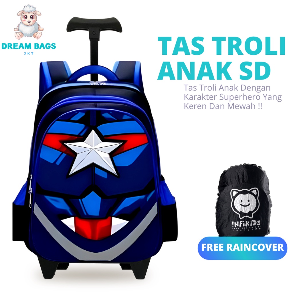 Ransel Troli Anak SD Karakter - Tas Troli Anak Laki Laki Karakter - Tas Koper Anak