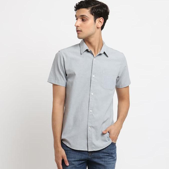 Edwin Jeans Oxford Shirt Lengan Pendek Oxford Steel - Abu-abu, M