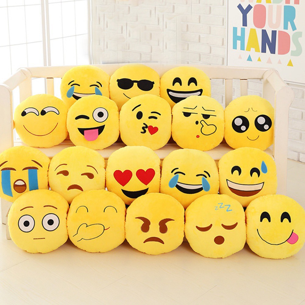 Bantal Boneka Plush Dengan Bentuk Bulat Dan Gambar Emoji Ukuran