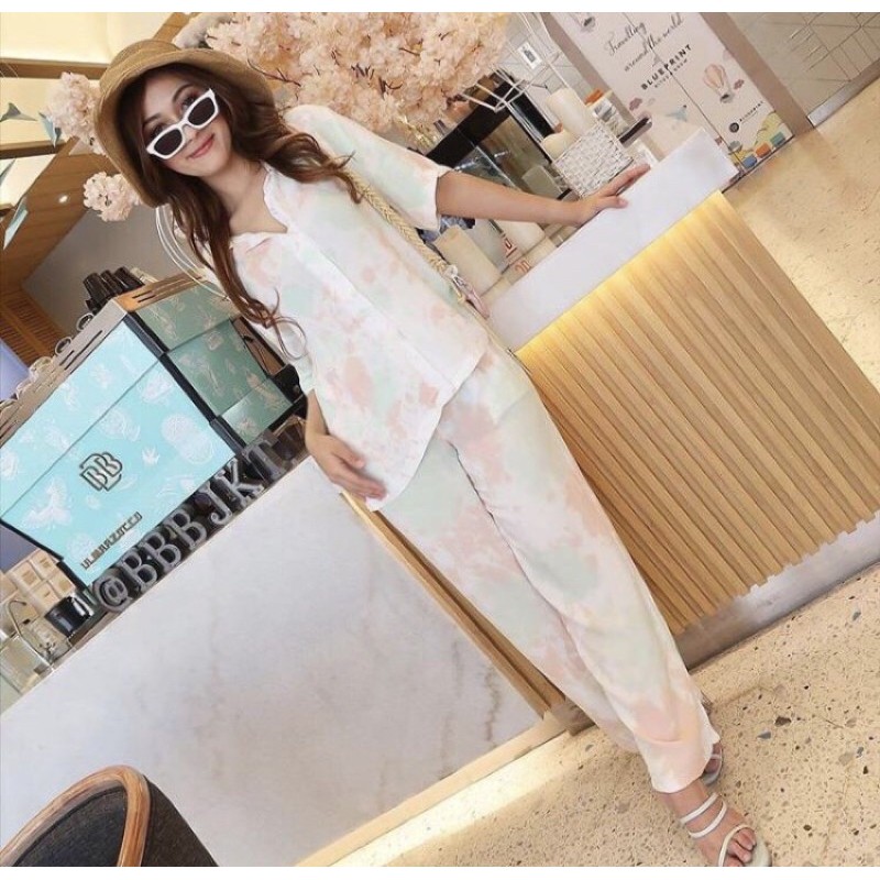piyama tie dye set lengan pendek