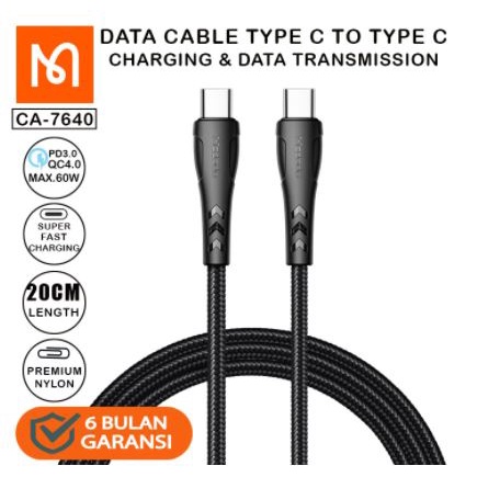 MCDODO CA-7640 KABEL DATA PENDEK USB C TO TYPE C POWERBANK CABLE 20CM QC4.0 60W