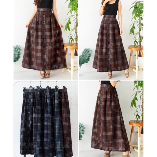 ‼️READY STOCK‼️ PREMIUM ROK KOREA PANJANG WANITA FASHION MOTIF TARTAN MUSLIMAH