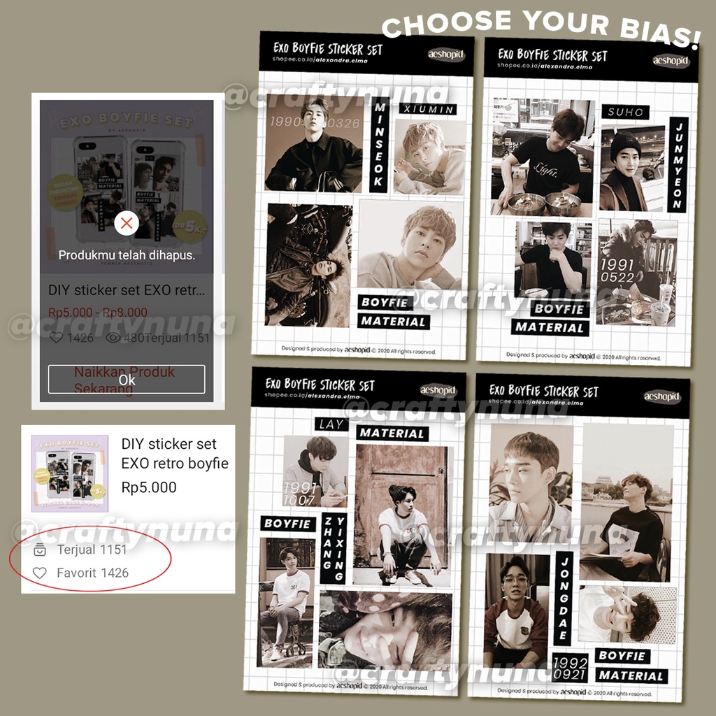 (EX-001) EXO Boyfie aesthetic DIY sticker set case hp deco hias stiker estetik journal dekorasi