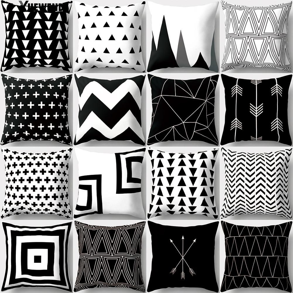  Sarung  Bantal  Persegi Motif Geometris Warna Hitam  Putih  