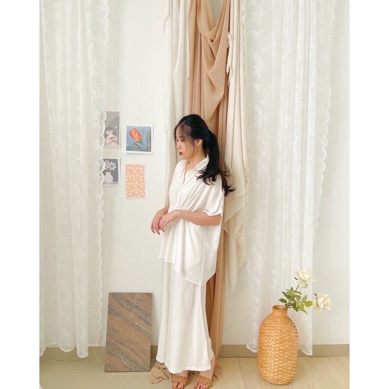 Setsuko Blouse and Cullotes Set putih white kanonbasic