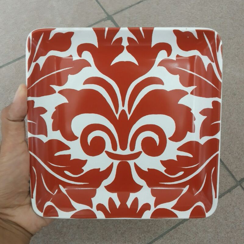 PIRING KERAMIK HIAS SANGO CANTIK MOTIF VINTAGE BATIK JADUL MERAH PUTIH