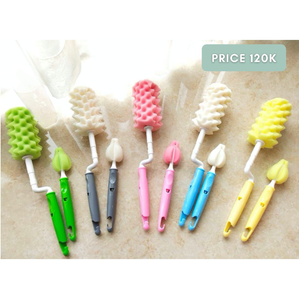 Lieto Baby Silicone / Sponge Bottle Brush - Sikat Botol Susu Anak Bayi Silikon Nipple Straw Korea