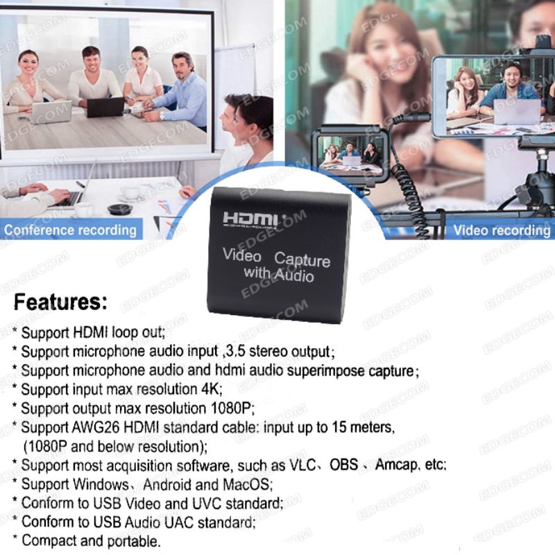 USB Video HDMI Capture LOOP OUT With Audio 4k 1080P60fps