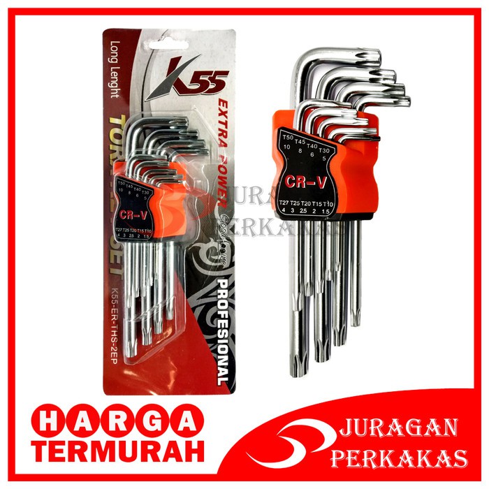 K55 KUNCI L SET PANJANG 9 PCS BINTANG LONG TORX HEX KEY T10-T50 THS