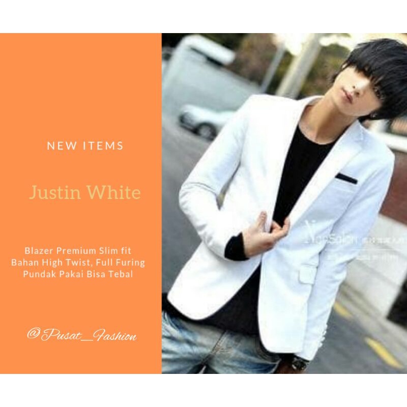 BLAZER JUSTIN WHITE -  BLAZER PRIA, BLAZER PRIA SLIMFIT, BLAZER SEMI FORMAL, BLAZER KOREA, JAS PRIA,