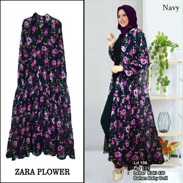 Arnis Zara flower 2 Ready Stock long outer maxi dress cardigan busui tangan panjang