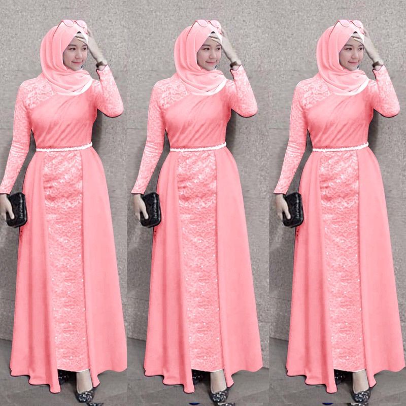 BAJU GAMIS MAXY MAXI JERSEY DRESS BRUKAT BROKAT LENGAN TANGAN PANJANG IMPORT PREMIUM UNTUK PESTA NIK