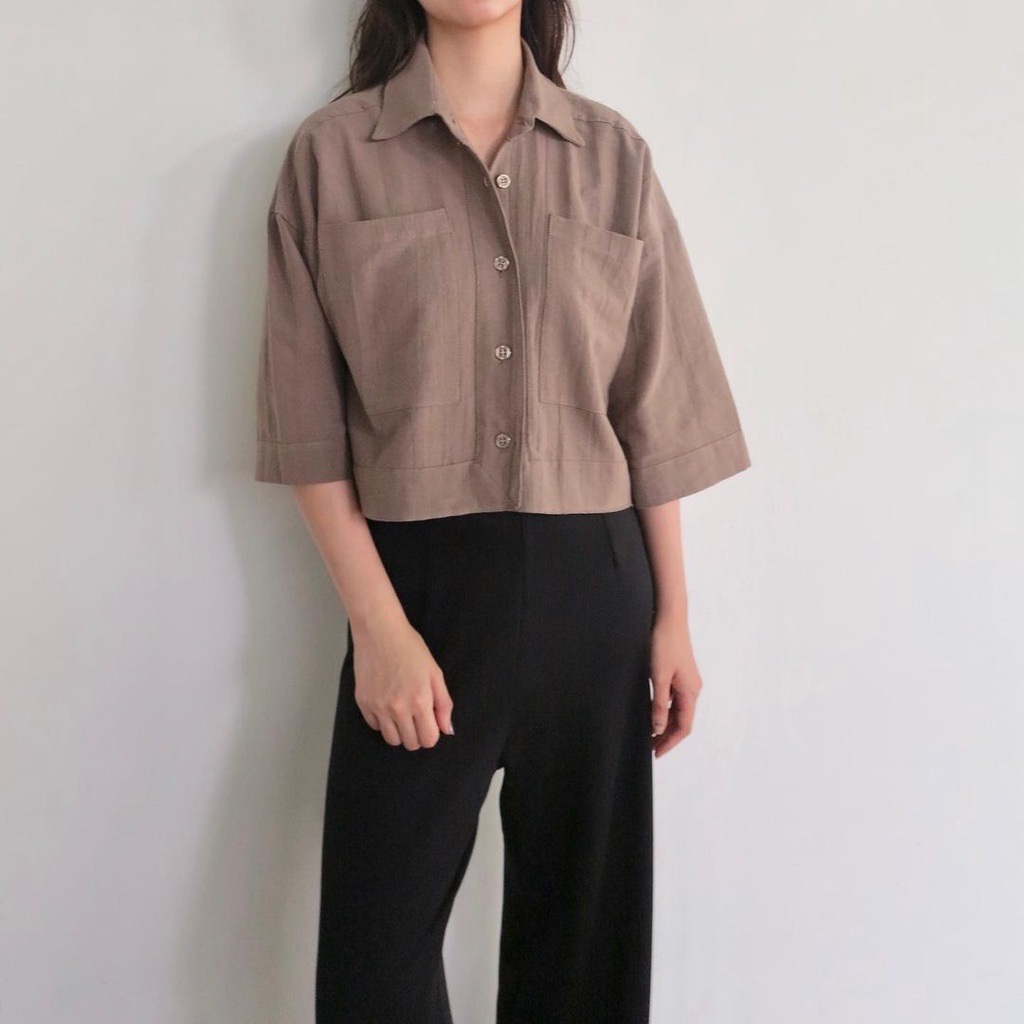 KEMEJA CROP LINEN - OVERSIZE LINEN - KEMEJA LINEN WANITA