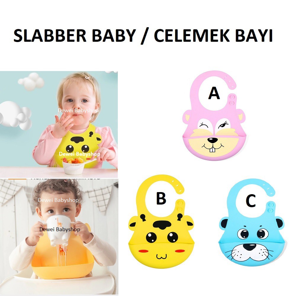 Slabber Silikon Anak Bayi (Baby Slaber Silicone Bib / Celemek Makan / Alas Dada  )