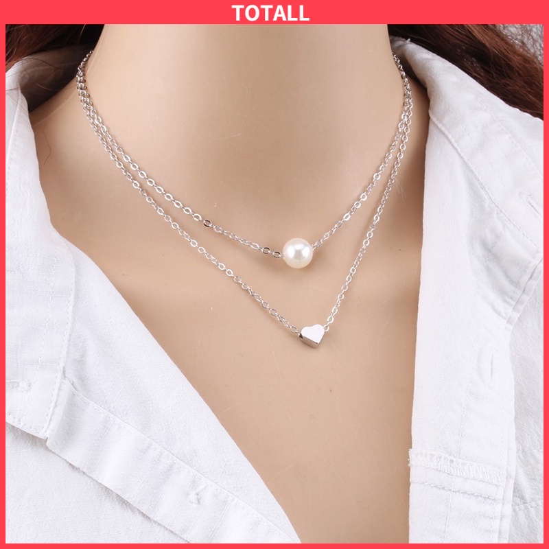 [✅READY STOCK] Kalung Rantai Klavikula Pendek Multilayer Aksen Mutiara Ganda Untuk Hadiah Ulang Tahun Wanita  Penjualan Panas Mode