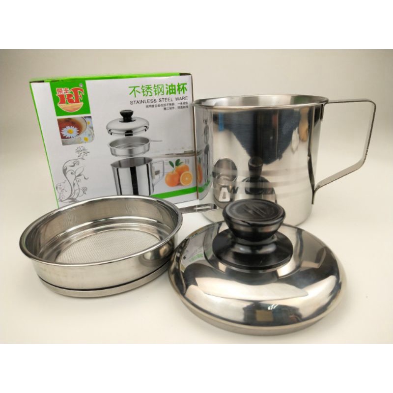 Oil Pot Stainless Steel 1.2 L Wadah Minyak Goreng Tempat Penyaring Minyak Bekas/Jelantah