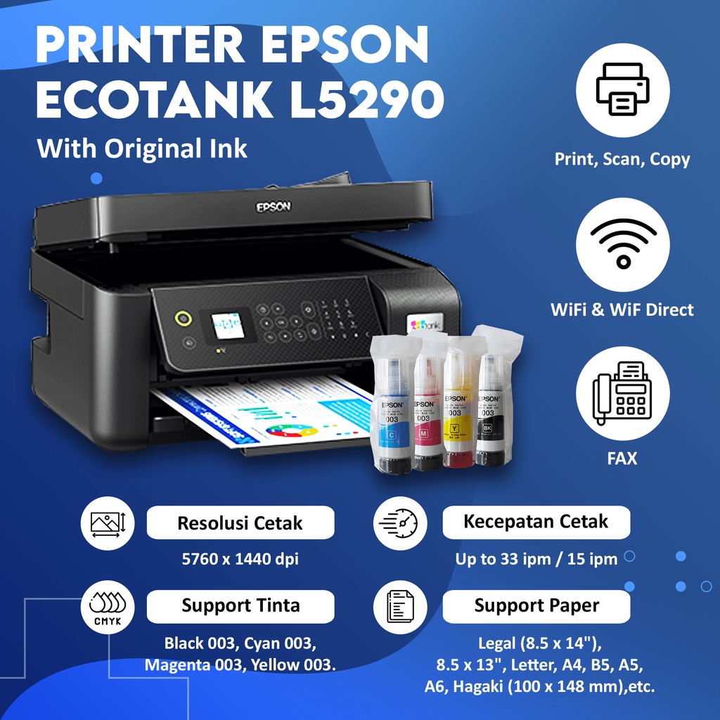 AIO Epsn L5290 L5296 Printer Print Scan Copy WiFi Pengganti L5190 ADF