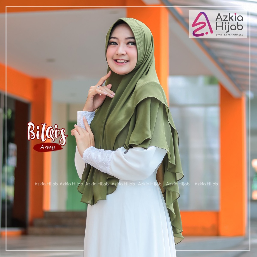 Khimar/Kerudung/Hijab Cerutty Bilqis warna Army Ori By Azkia Hijab