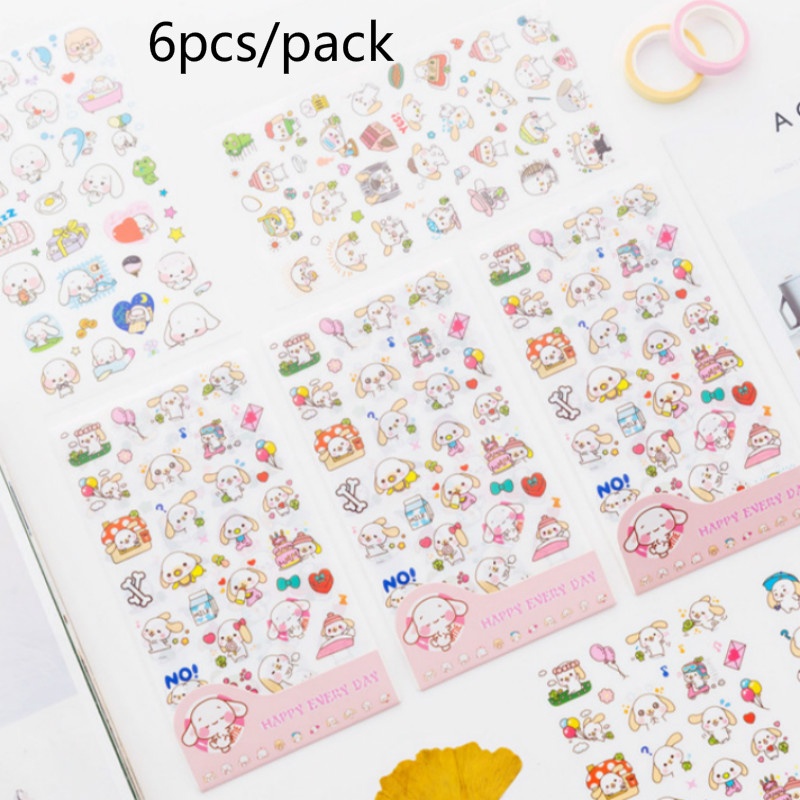 6 Pcs / Pak Stiker Desain Kartun Anjing Gaya Korea Untuk Alat Tulis Scrapbooking Jurnal