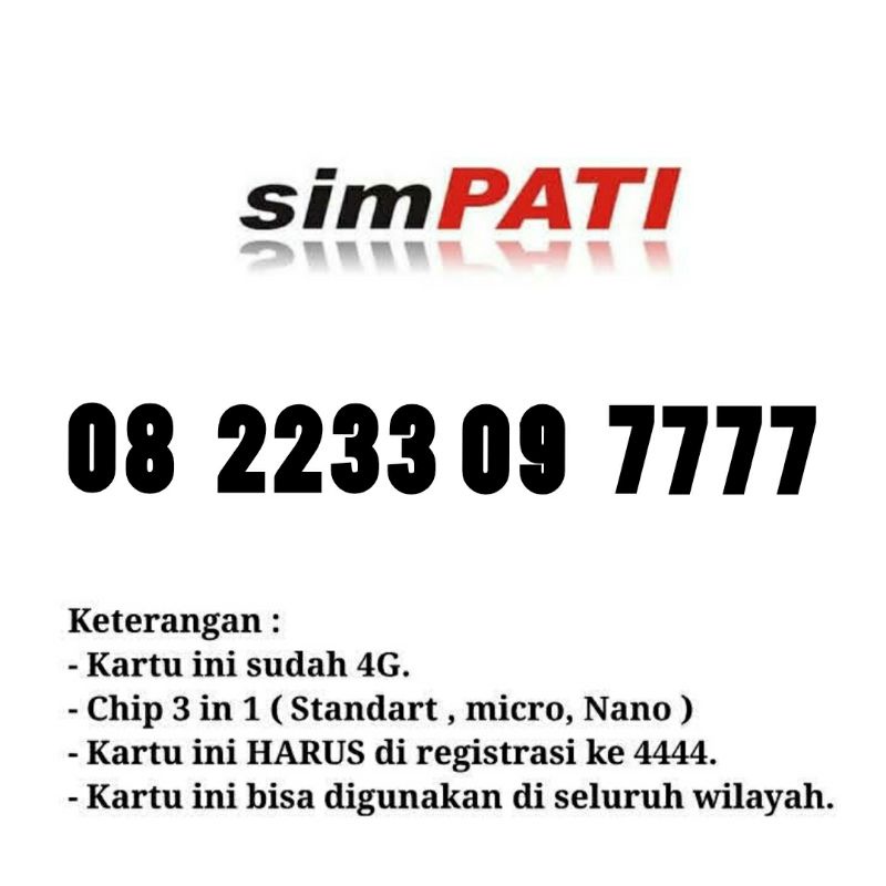 combo sakti nomor cantik telkomsel simpati 08 2233 09 7777
