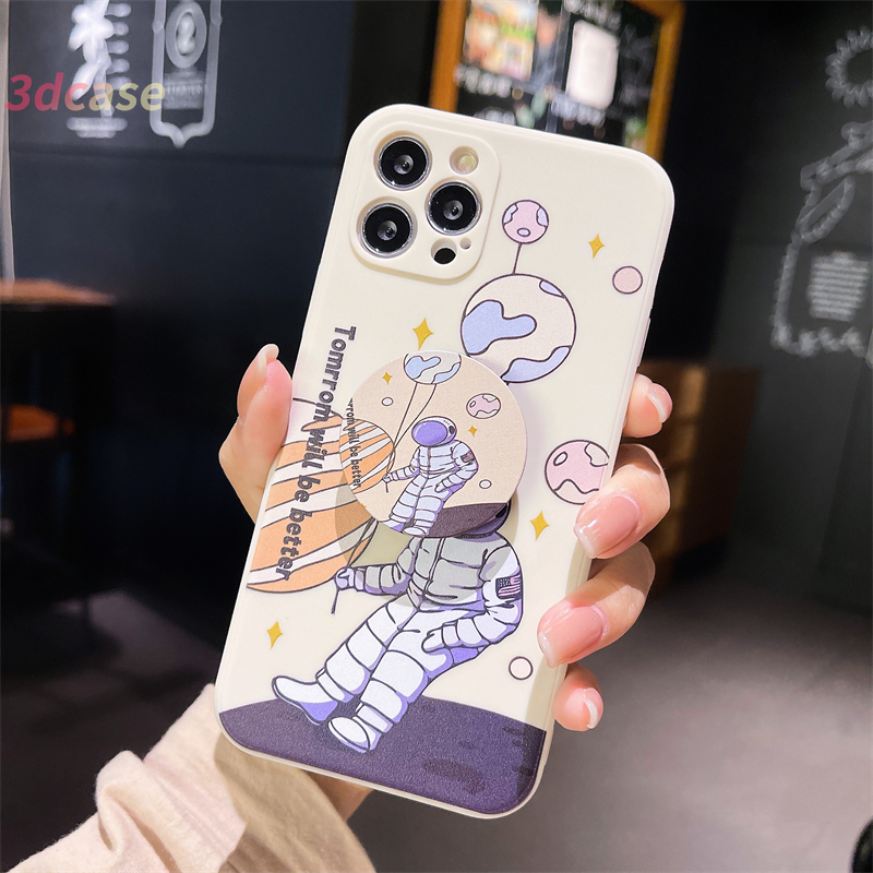 VIVO Y72 Y12 Y30 Y31 Y53 Y91C Y91 Y20 Y12S Y17 Y93 Y50 Y20S Y51A Y30i Y12i Y15 Y95 Y11 Y20i Y90 Y91i U10 Y70 Y1S Z3 A5 A7 A5S A52 A9 A5 2020 Reno 4 Lite 4 F A93 A94 VIVO Y12 Y51 Y72 Y53 Soft Casing Case Cute Astronaut Moon Rocket Planet With Stand