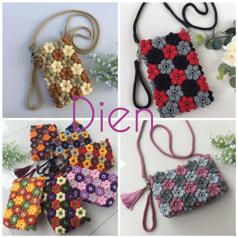 ORIGINAL HANDMADE Dompet Rajut nilon POUCH PUFF BUNGA rajut nilon