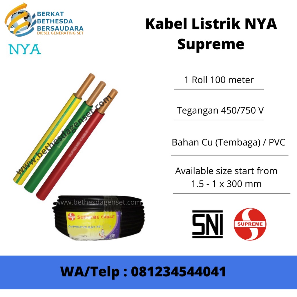 Kabel NYA Supreme 1x185 mm - 1x240 mm - 1x300 mm Murah