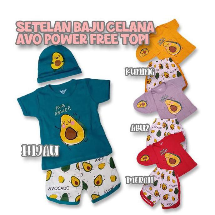 SETELAN BAJU KAOS BAYI ANAK MOTIF ALPUKAT AVO POWER - HIJAU 2307