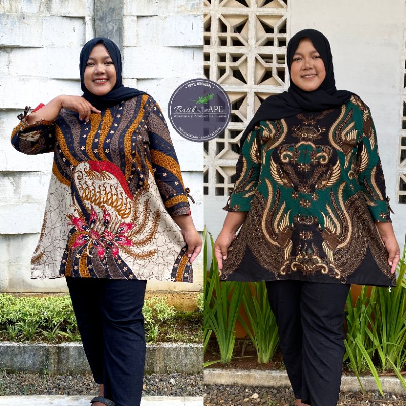 TUNIK JUMBO BIGSIZE 3L 4L 5L XXXXXL LD 120 130 140CM LENGAN BELAH VARIASI TALI PITA RISLETING DEPAN BUSUI FRIENDLY BATIK MOTIF RAFLESIA IRONMEN