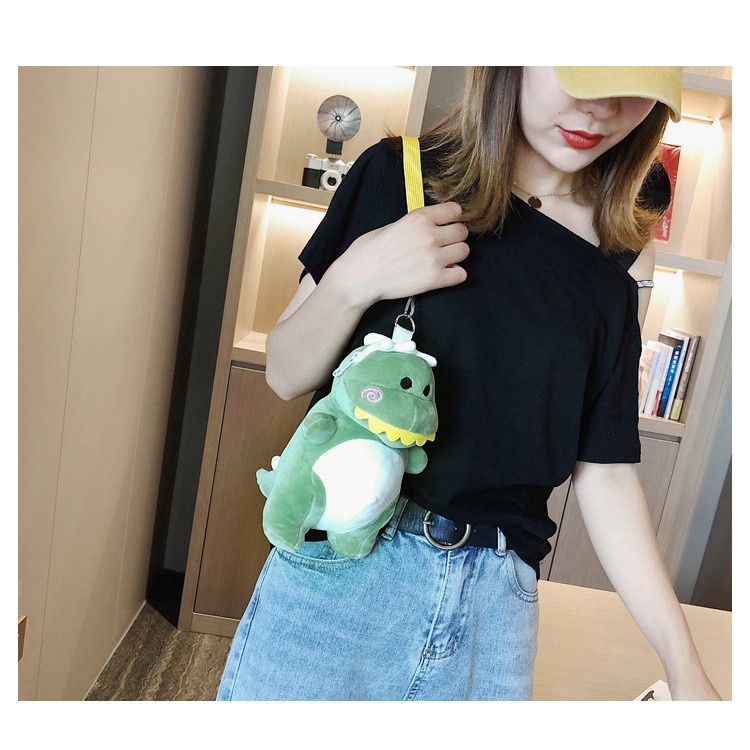 Tas Wanita Bulu Dino Tas Boneka Dino Lucu Bahan Bulu Korea import muat HP Cocok anak2 remaja guys