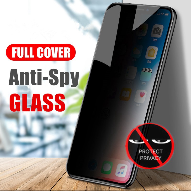 Pelindung Layar Tempered Glass 9H Anti Spy Untuk iPhone 11 12 13 pro max mini 7 8 6S Plus X XR XS