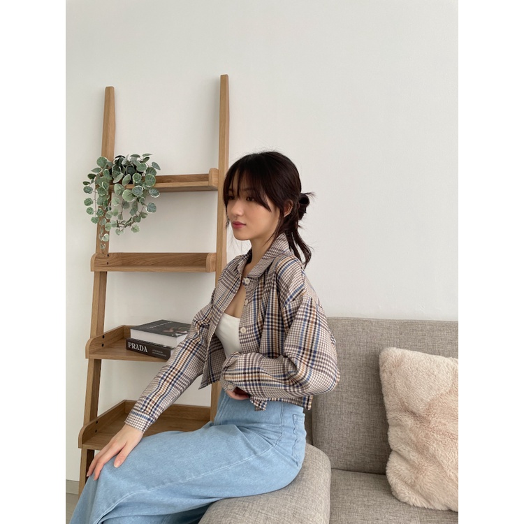 Kadaka O-0169 Plaid Crop Korean Shirt Kemeja Wanita