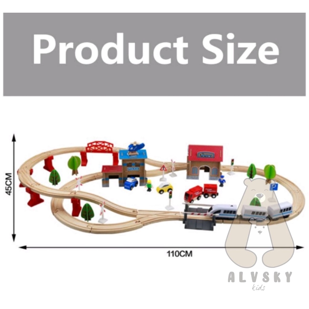 WOODEN TRAIN TRACK SET BUILDING 88 PCS /  MAINAN KERETA API KAYU ANAK